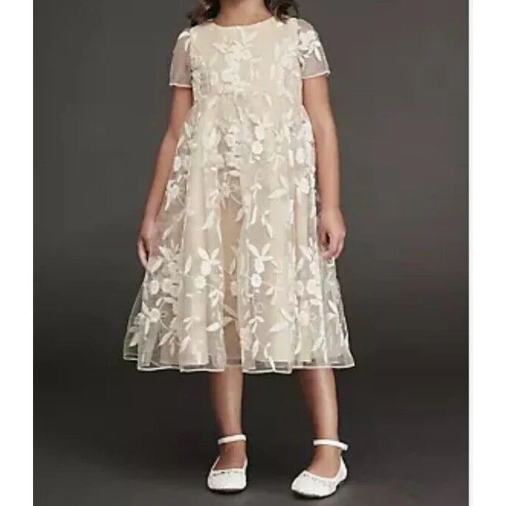 David's Bridal Beige Dress with White Floral Lace - Picture 9 of 9